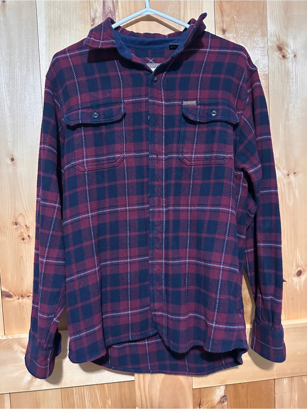 Orvis Navy and Red Plaid Button-Down Flannel Shirt
